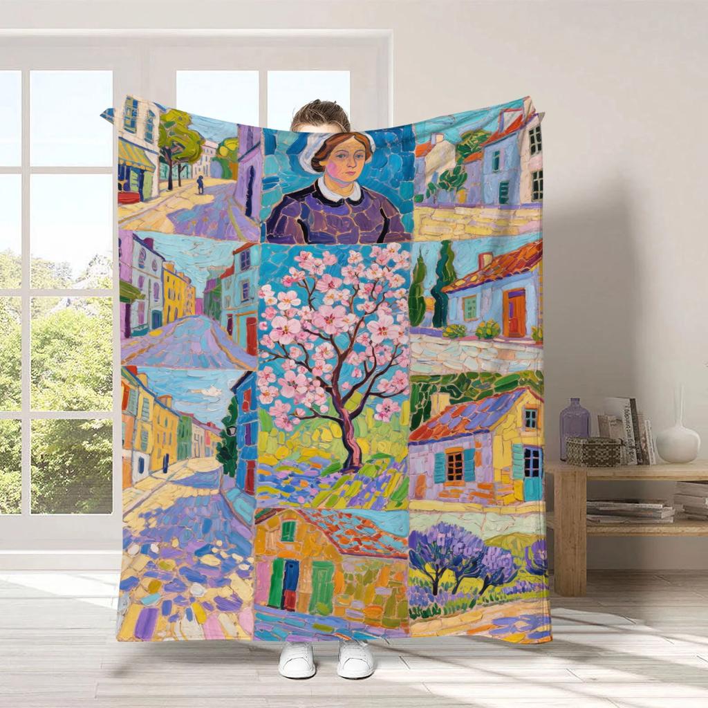 Van Gogh's Checkered Theme polyester Bedroom velvet flannel soft sofa cover blanket Fleece soft sofa cover blankets for beds