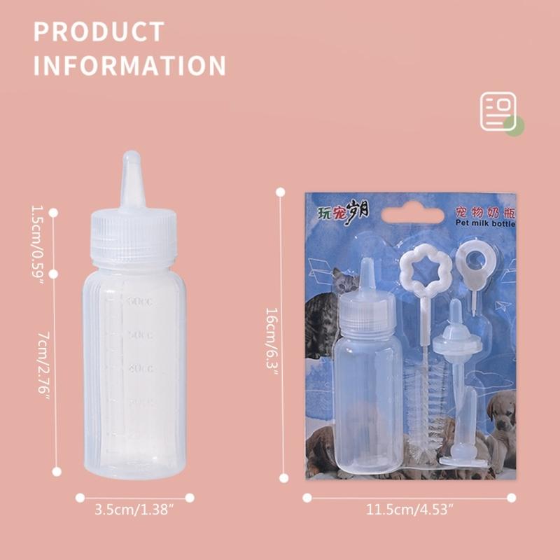 Handfeeding Set for Newborn Kitten Puppies and Small Animals with Pet Nursing Bottle and Brush Set Soft and Durable
