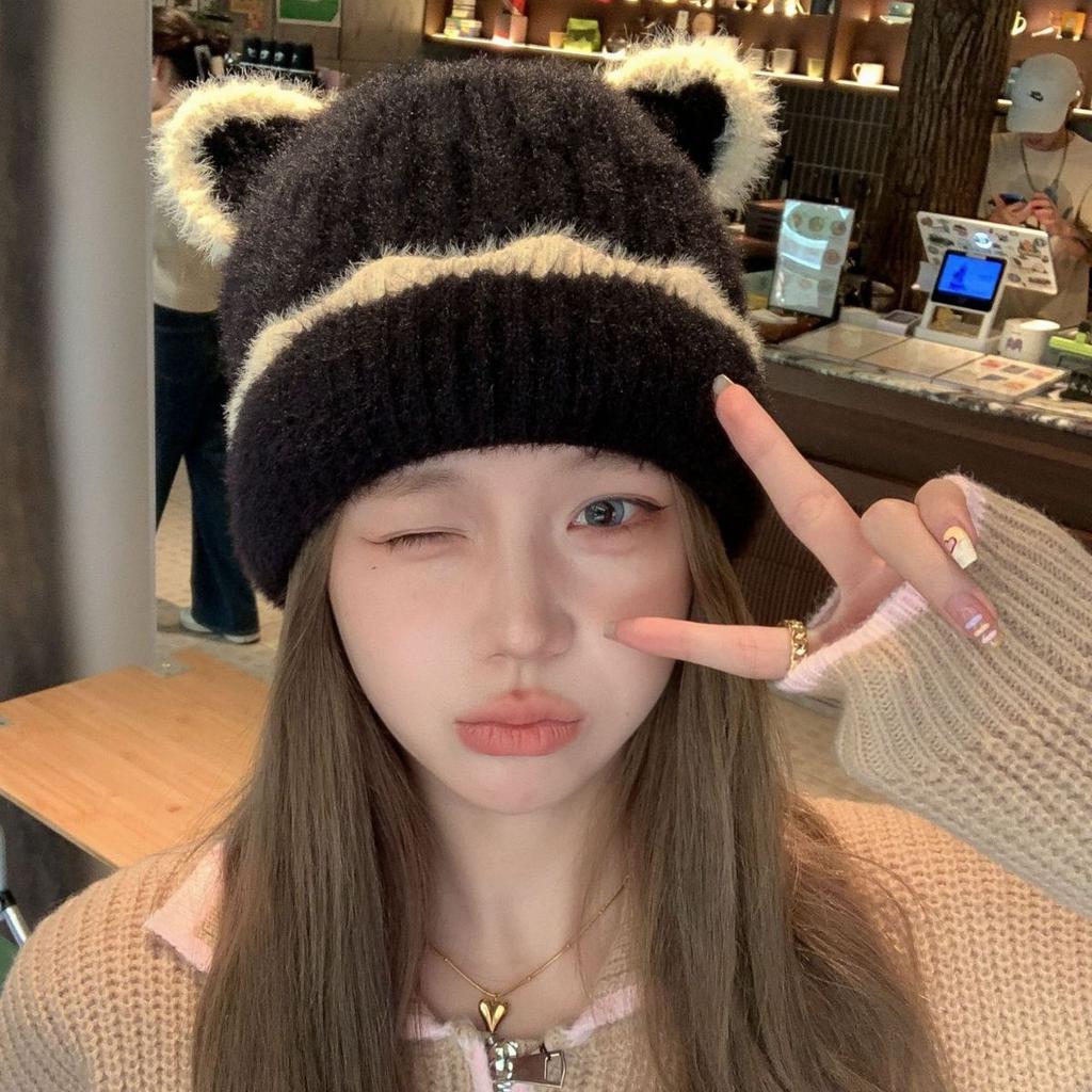 Knitted Plush Hat Women's Autumn and Winter Furry Thickened Warm Fisherman Hat Cute Face Showing Small Wool Hat New Style