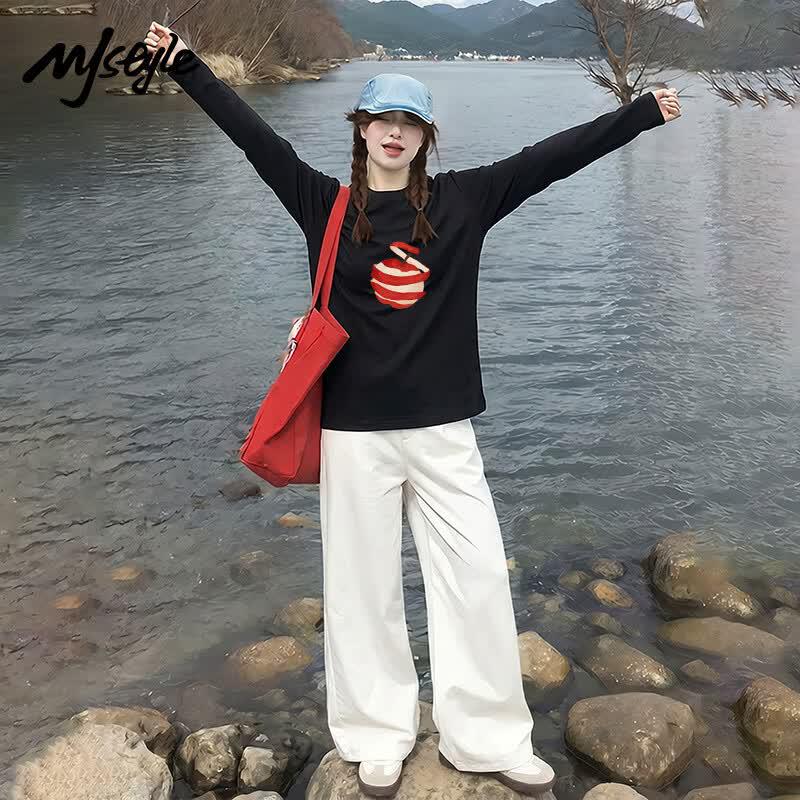 MJ STYLE Korean Style Long Sleeve Cotton T-shirt