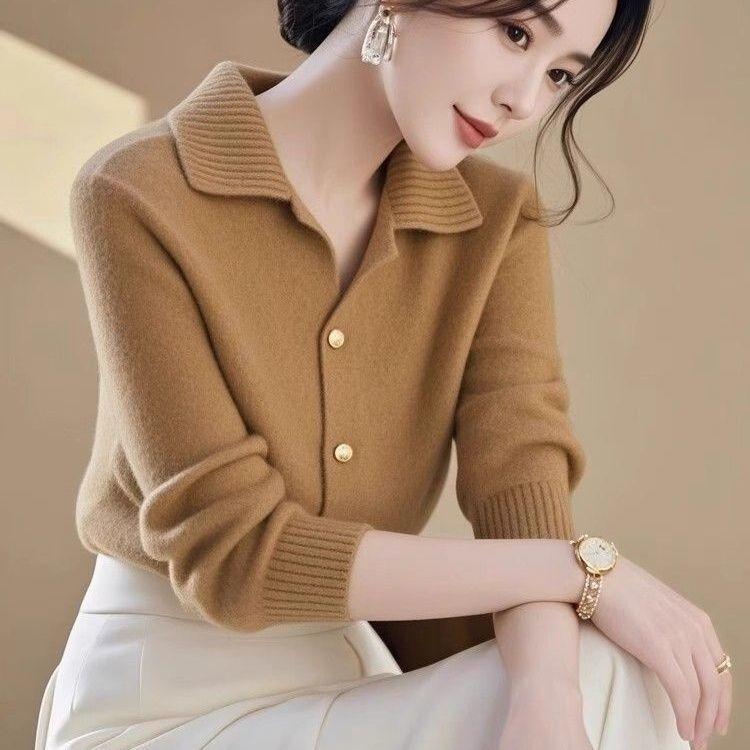 

WTEMPO Осенне-зимний свитер-кардиган с воротником, однобортный, с длинным рукавом, вязаный, топ 3XL верблюд