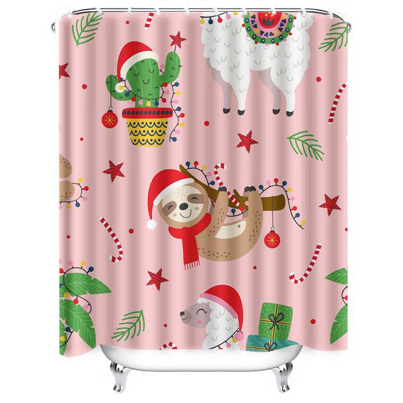 TU Cute Sloth Christmas Shower Curtain Holiday Forest Animals Bathroom Decor Festive Waterproof Fabric Washable Home Accent