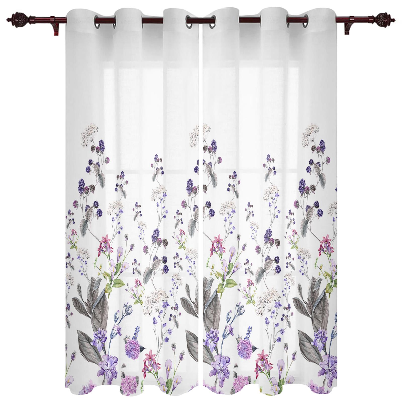 

Летние растения фиолетовые цветы новые оконные шторы для гостиной кухни Крытый декор оконные занавески подзоры 100W x 160H(cm) x2