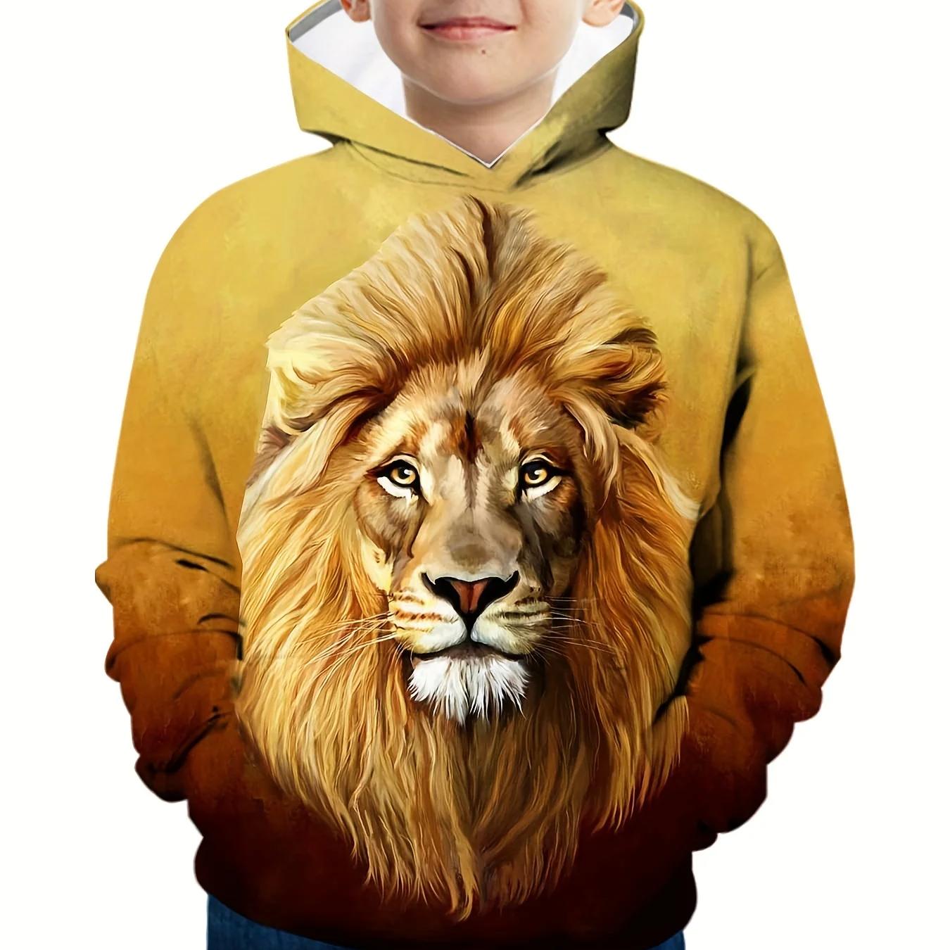 

Детская толстовка с 3d принтом льва, модный топ с длинными рукавами, повседневная одежда для мальчиков и девочек, весенне-осенняя детская толстовка с капюшоном, одежда