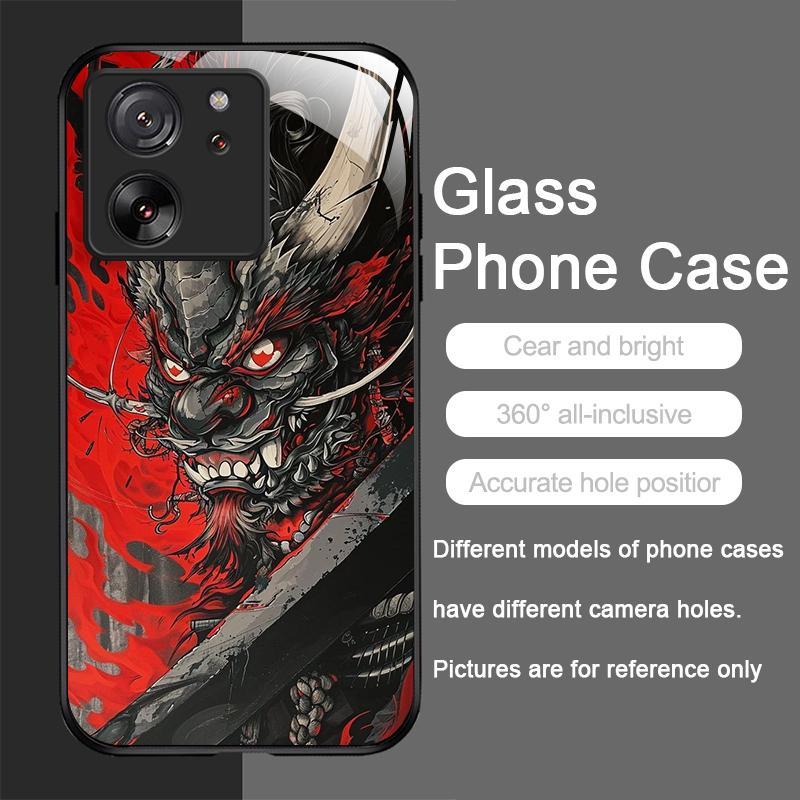 Tempered Glass Phone Case for Motorola Moto G85 G84 G75 G55 Edge 50 Fusion 40 Neo 30 Pro Cover Japan Ghost Face Samurai Pattern