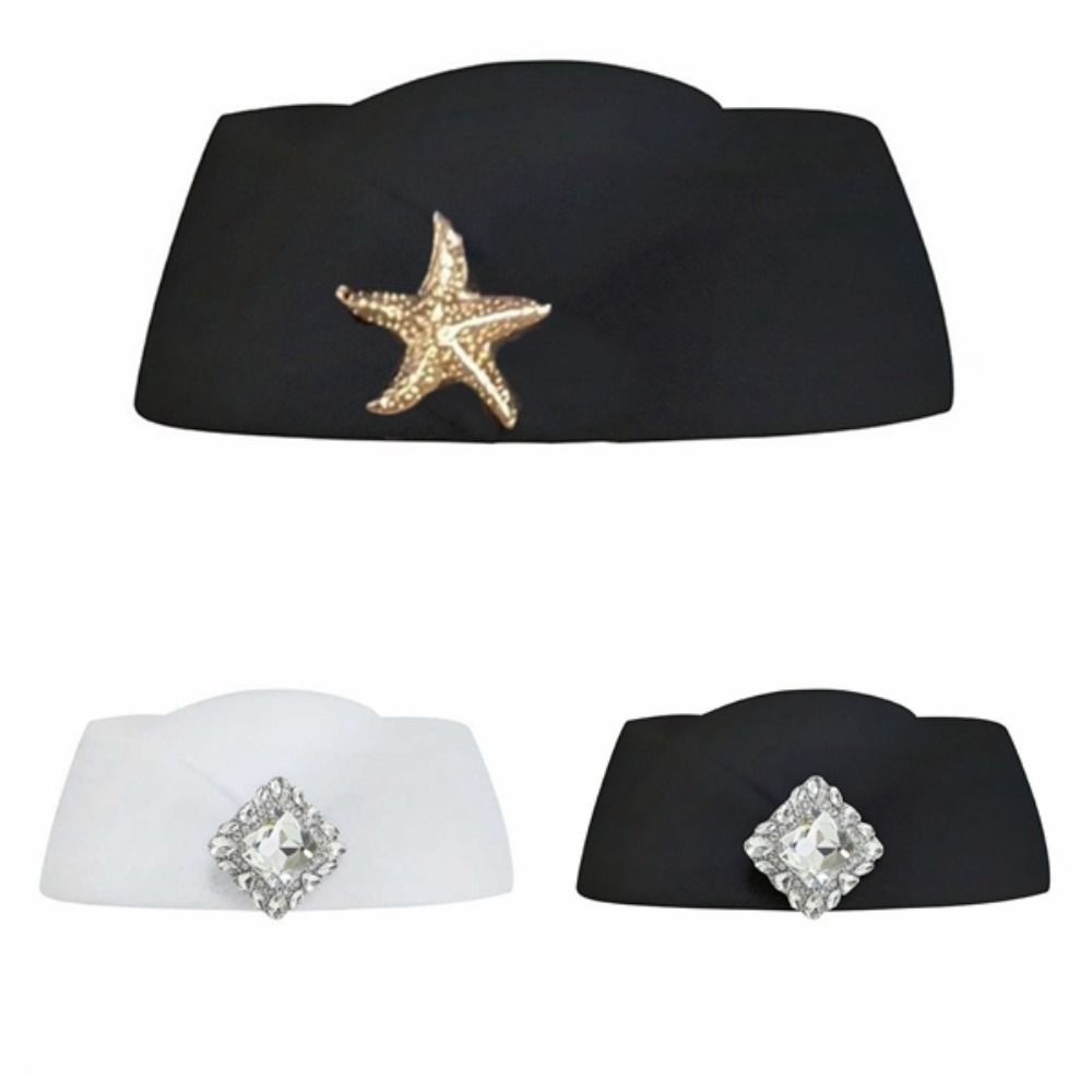 Flat-top Wool Beret Hat Rhinestone Flight Attendant Hat Fashion Topper Hat  Cocktail Party