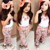 Adorable Toddler Girls Kids Floral Tops Pants Trousers Headband 3pcs Outfits Set Clothes