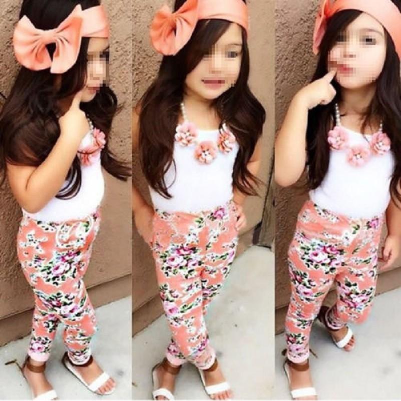 Adorable Toddler Girls Kids Floral Tops Pants Trousers Headband 3pcs Outfits Set Clothes