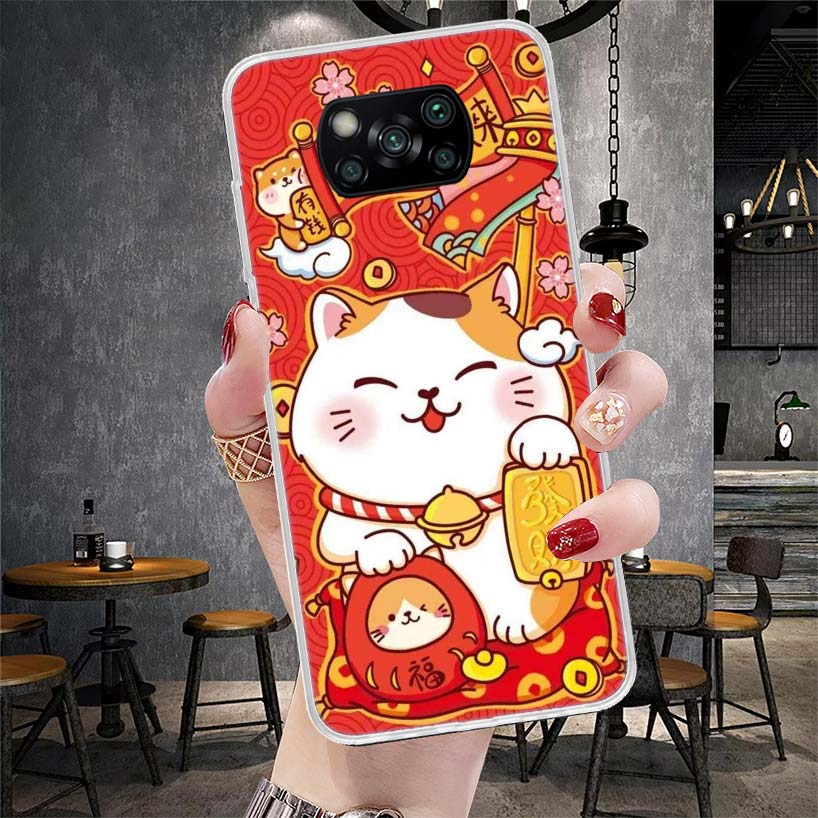 Lucky Cat Maneki Neko Japanese Soft Phone Case For Xiaomi Redmi 15C 15 13C 13 Poco X5 X6 X7 F7 Ultra M7 12C 12 10 10C 9C 9A 9T 9