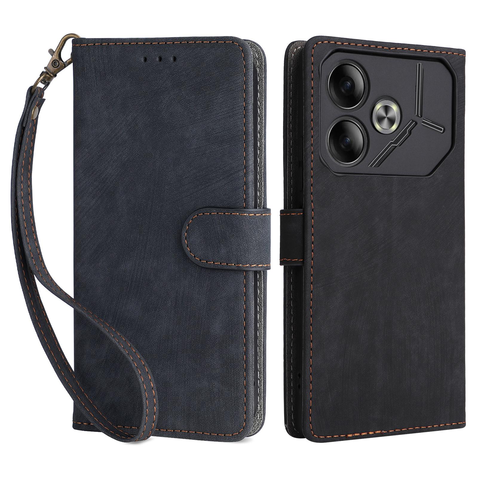 

Чехол для TECNO Pova 6 4G с ремешком на запястье, блокировкой RFID и подставкой, чехол для телефона Black