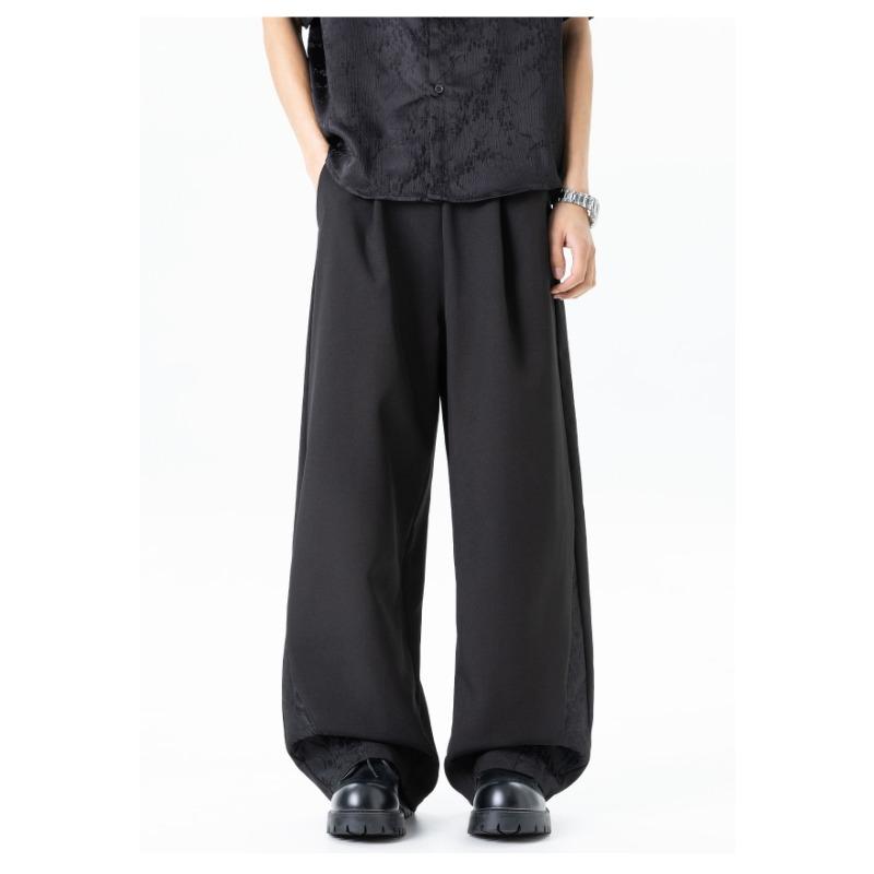 New Chinese Style Jacquard Pleated Breathable Straight Casual Long Pants For Men