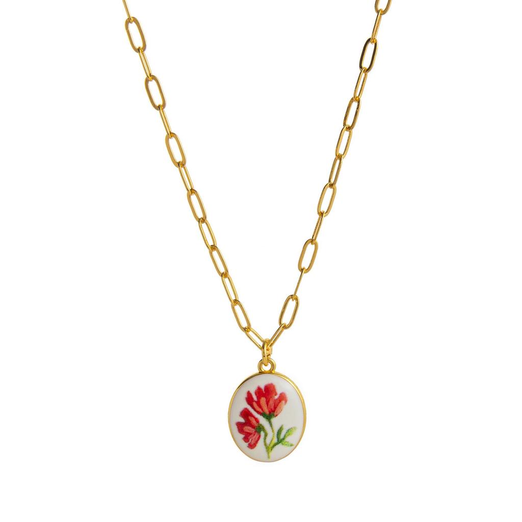 European-American Fresh Plant Series: Lemongrass & Strawberry Bow Pendant Necklace, Clavicle Chain Copper.