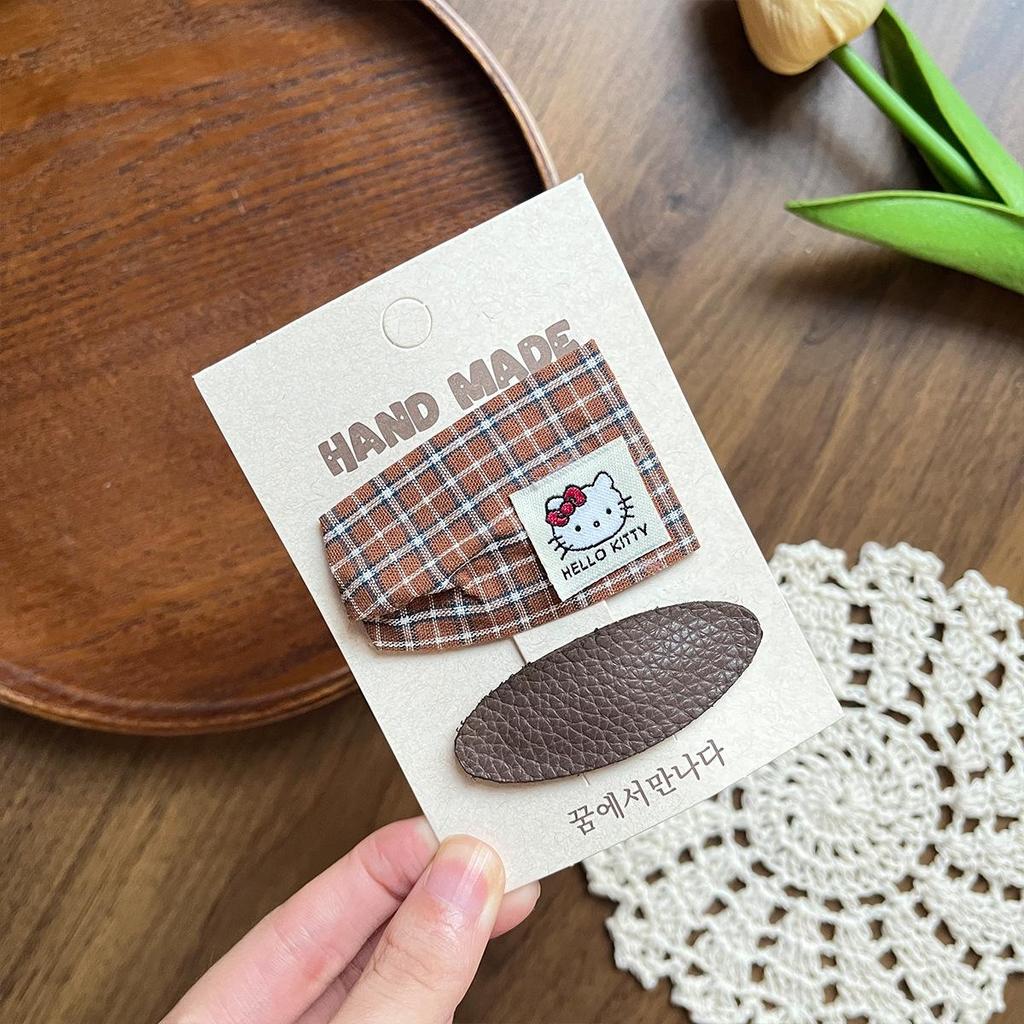 Korean Style Handmade Plaid Bow Hair Clip for Girls - Coffee Color