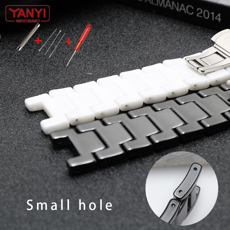 Notch Ceramic Watchband 16-8mm 18-10mm Watch Strap for Women Man Wristwatches Band Use Bar Butterfly Buckle Pure Ceramics