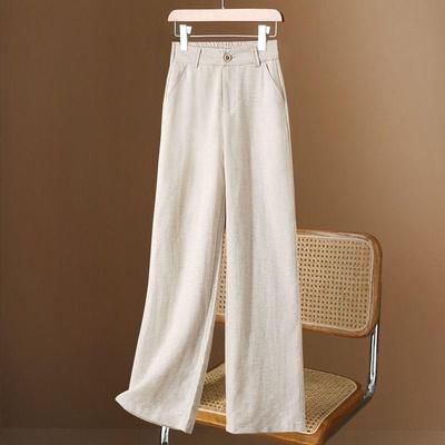 Women's Cotton Linen Wide-Leg High-Waisted Pants - Summer Loose Casual Straight-Leg Long Pants