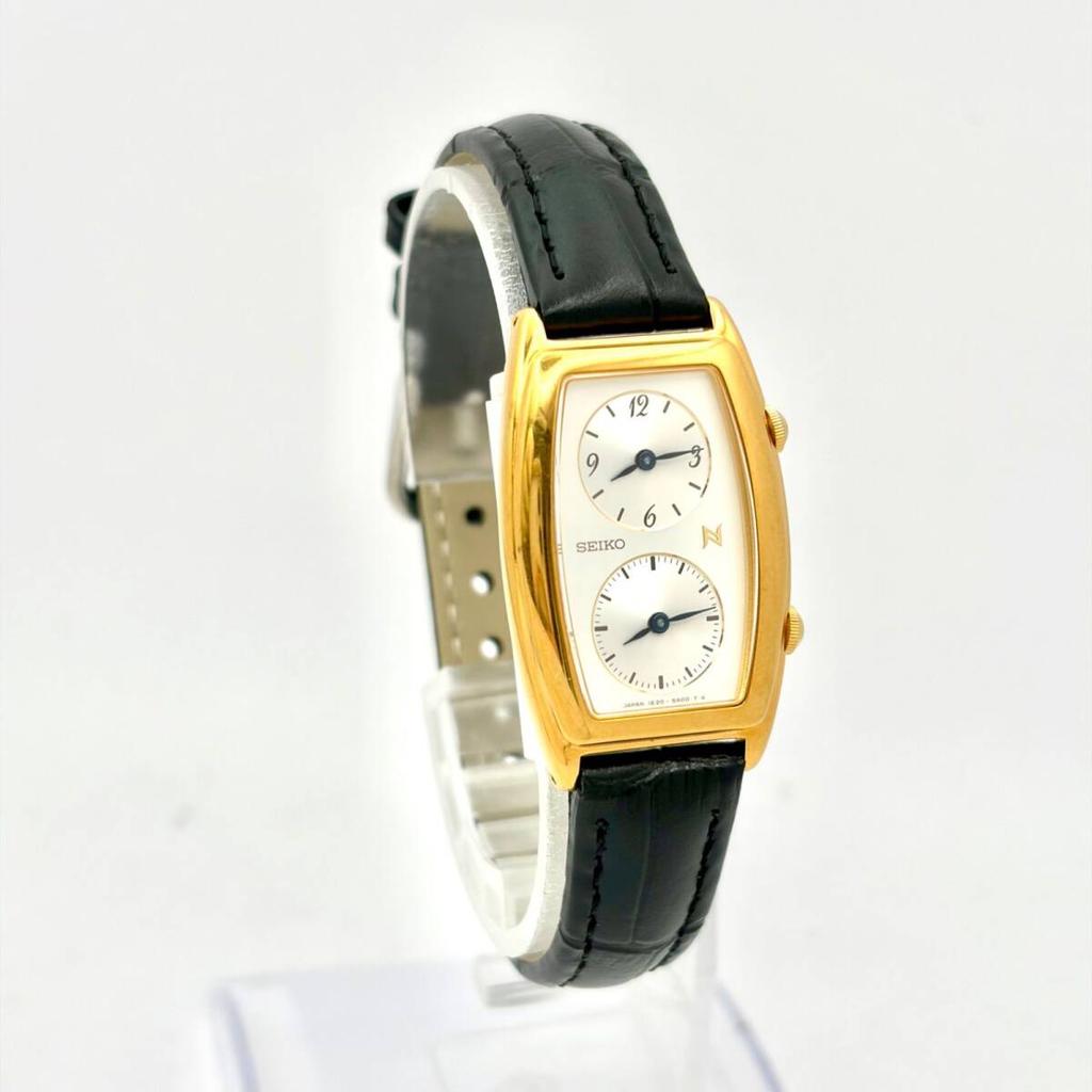 SEIKO NOIE Dual Time Ladies Watch Gold 570643 New Strap [New Battery] 1E20-3A00