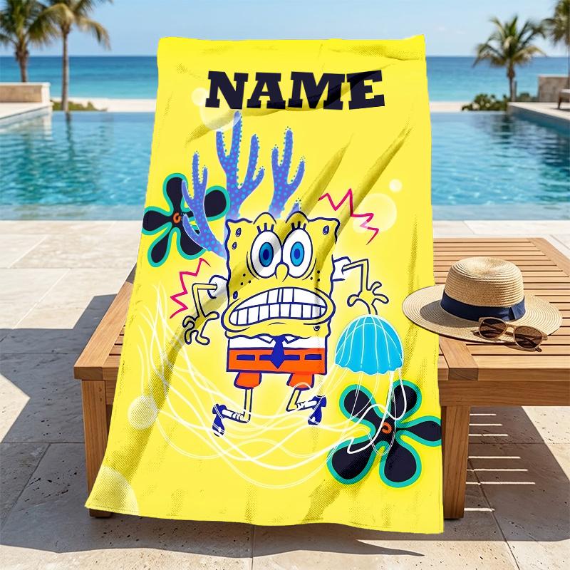 Custom Name SpongeBob Art Stylish Digital Printing Beach Towel Quick‑Drying Absorbent Blanket for Beach Pool Gym Travel