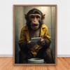Funny Monkey On Toilet Wall Art Poster Surprised Chimp with Phone Print Canvas Painting Jungle Bathroom Decor Toilet Wall Decor
