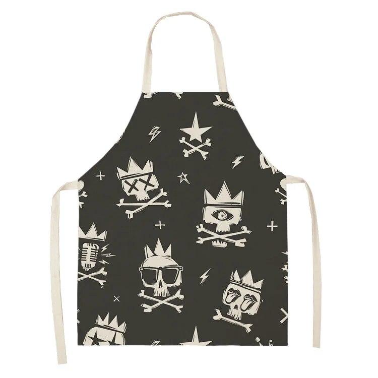 Women's Kitchen Apron Skull Print Waterproof Cooking Oil Proof Linen Stain Proof Chef's Apron Cleaning Tools 47X38CM 68X55CM