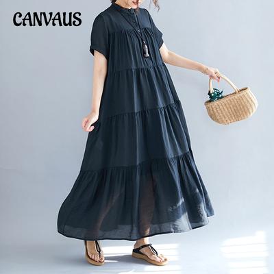 Summer Splicing Big Hem Mid-Length Loose Solid Colour Plus Size Women's Dress