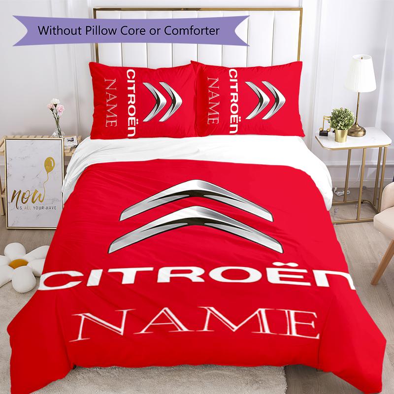 3pcs Custom Name Citroen logo Bedding Set Duvet Cover Closure Includes 1 Duvet Cover & 2 Pillowcases for All Seasons Bedroom Decor
