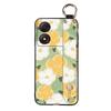 Kickstand Oil Painting Phone Case For ZTE Blade A34 Anti-dust Ring Fashion Design Anti-knock Lanyard Wrist Strap Flower