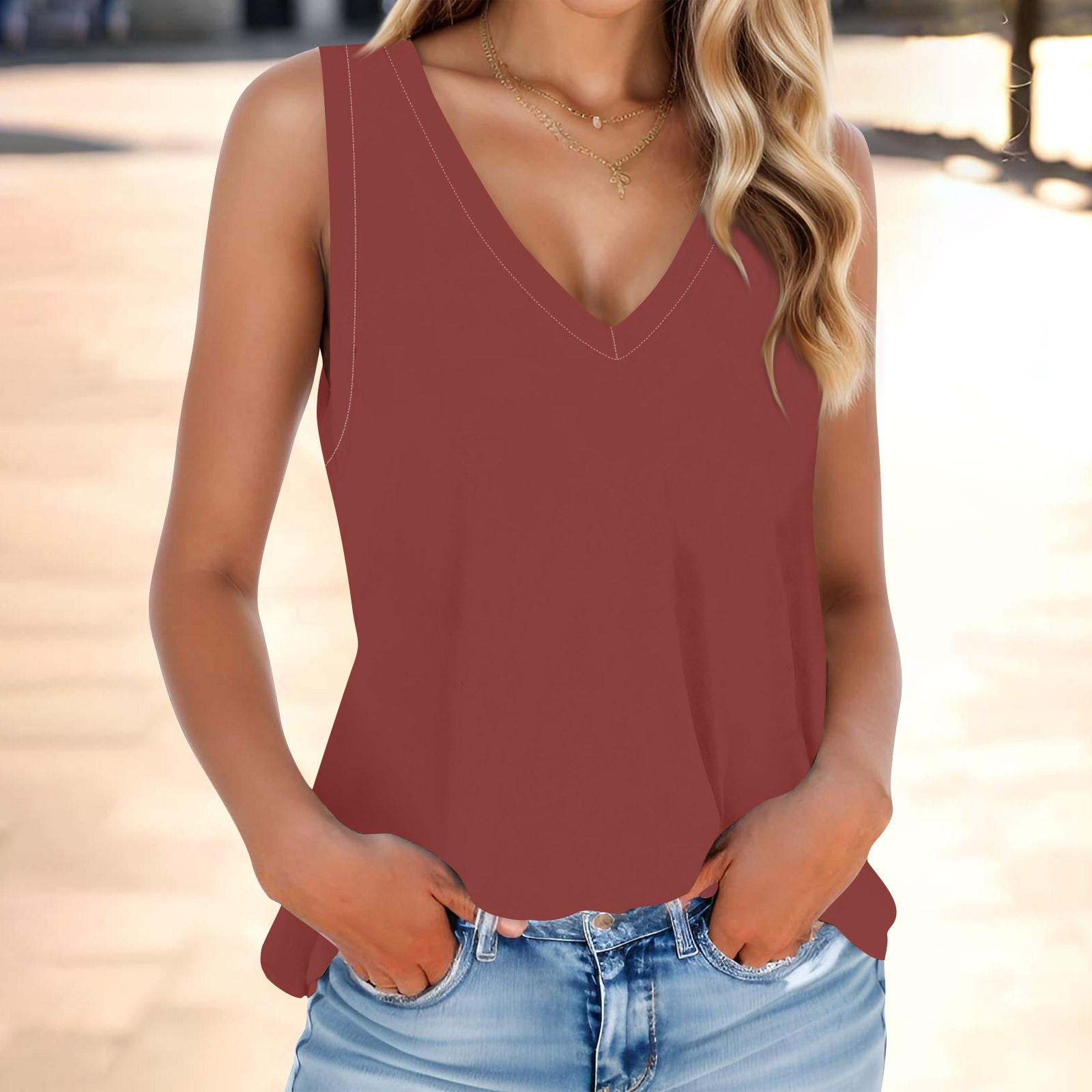 

Женская мода, летняя майка с V-образным вырезом, легкая однотонная майка без рукавов XXXXXL красный