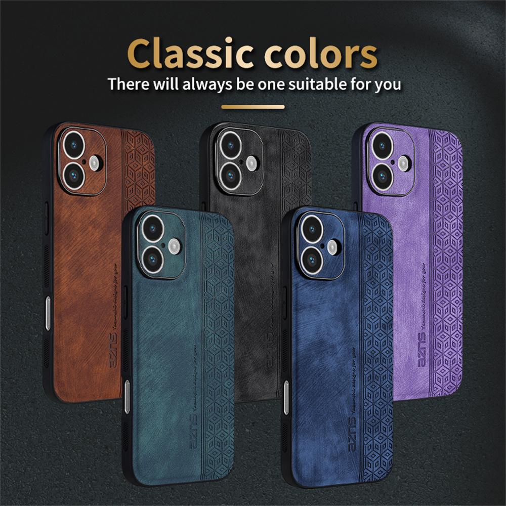 AZNS For iPhone 16 Case Protective PU Leather Covered TPU Phone Shell