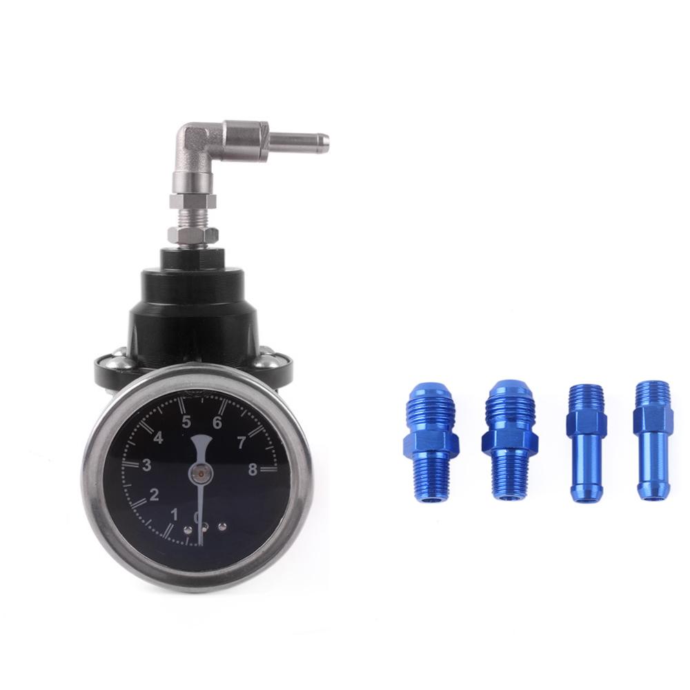 Black Adjustable Fuel Pressure Regulator Injection with Gauge & barbed Fittings
