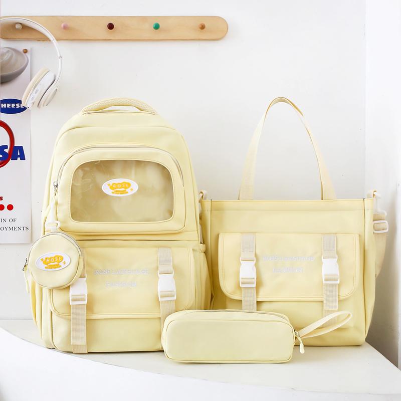 Three-Piece Schoolbag Set for Primary School Students Women's Letter Print Backpack College Style Large Capacity Backpack