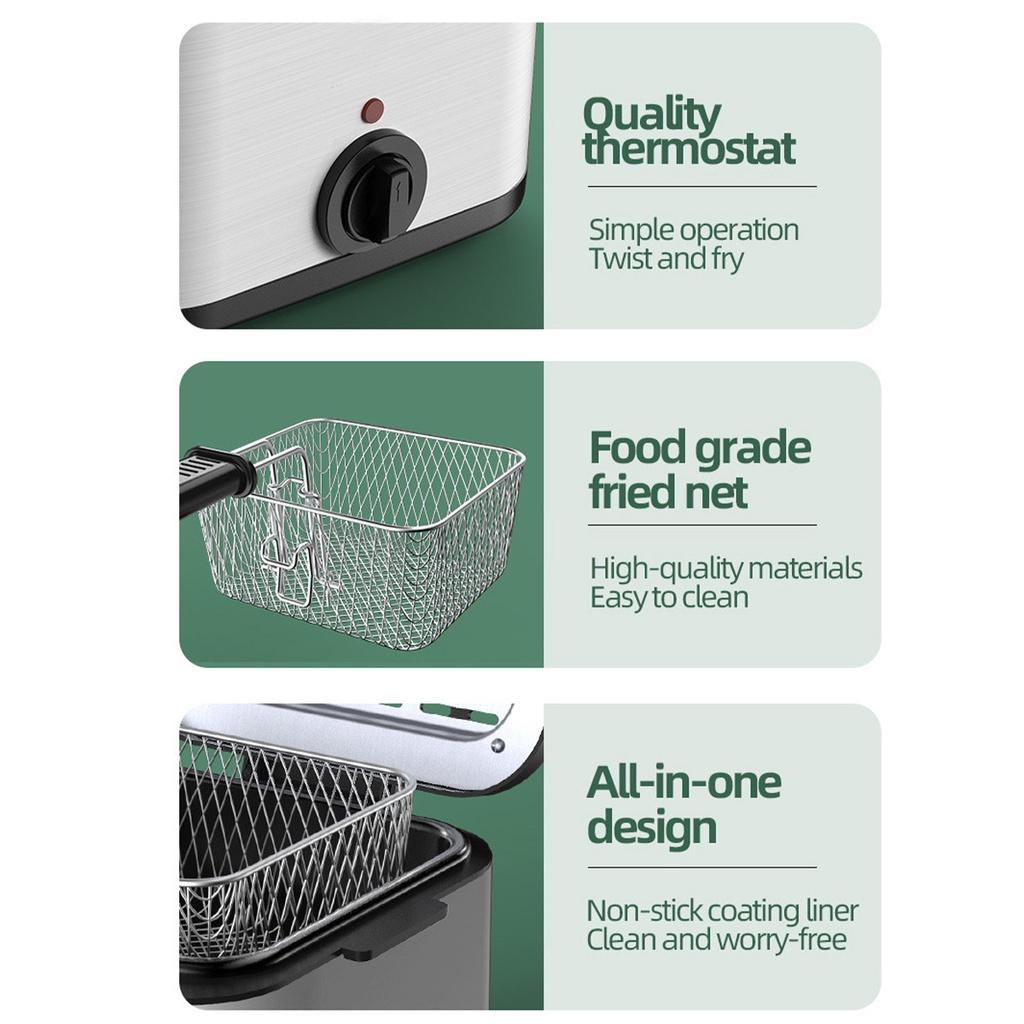 Electric Deep Fryer French Fries Frying Machine with Basket Fried Chicken Grill 2.5L Adjustable Thermostat Kitchen Cooking Oven