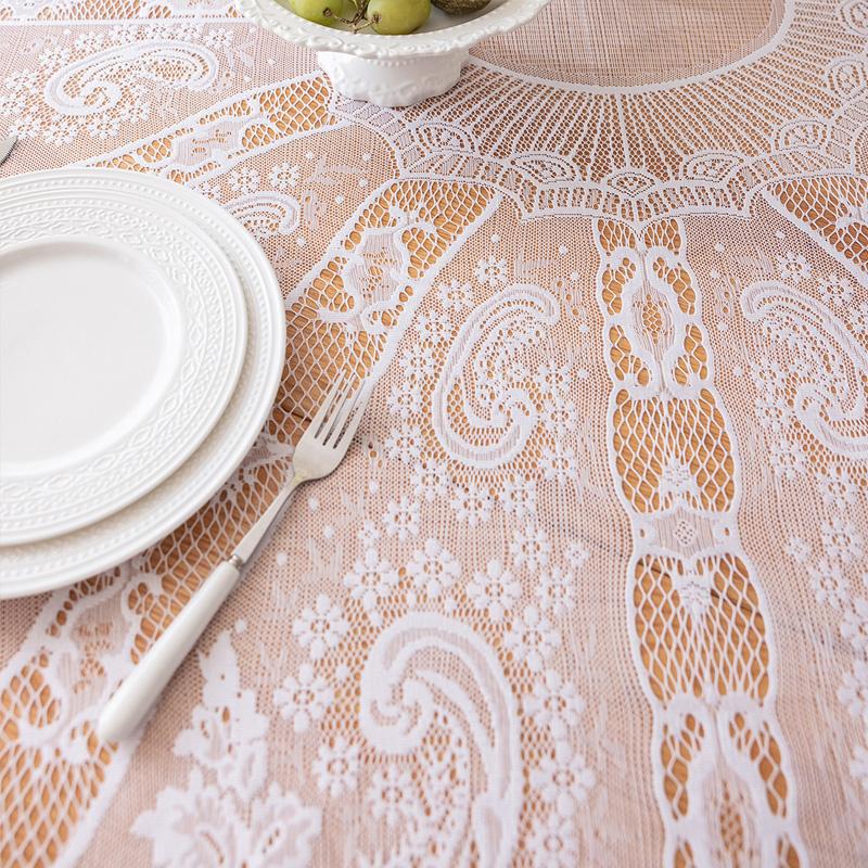 1Pc Lace Vintage 180CM Dust-proof Terylene White Tablecloth Tablecover Desk