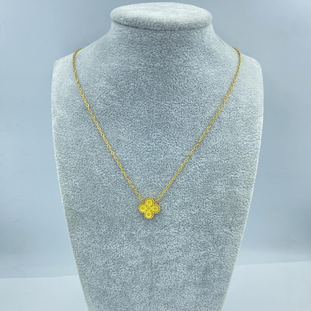 13MM Titanium Steel Ladies Necklace Lucky Four Leaf Clover Necklace
