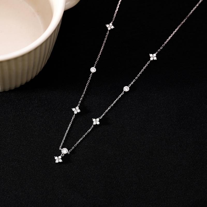 Summer 925 Silver Flower Necklace Sparkling Zircon Sweet and Simple Collar Chain Women's Party Jewelry Accessories