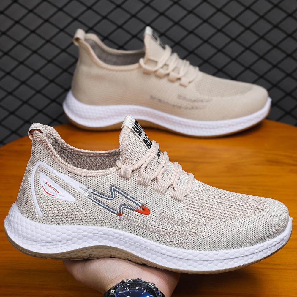

Spring and Autumn new casual single shoes, fly-woven breathable soft-soled walking shoes, comfortable and lightweight sports shoes 45 бежевий