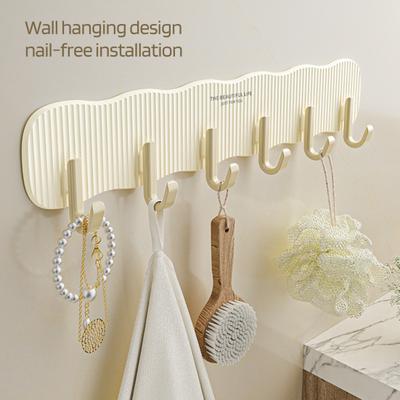Crochet mural anti-perforation, grande capacité de charge, antidérapant, 6 crochets, étanche, pour salle de bain, cuisine, porte-serviettes, vêtements, chapeaux, sacs à bandoulière, organisateur mural