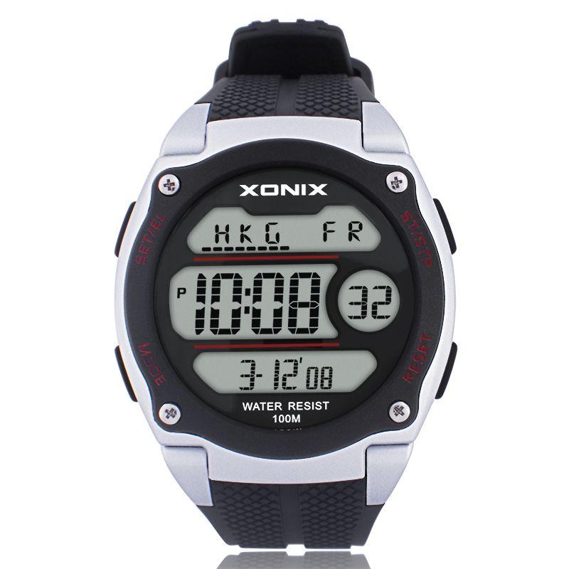 XONIX Worldtime Multiple Time Zone Men Sports Watches Waterproof 100m Digital Running Swimming Diving Wristwatch Montre Homme