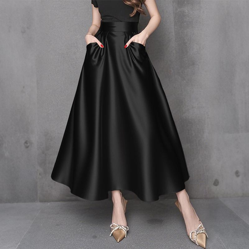 

ZANZEA Женские летние повседневные юбки А-силуэта из искусственного сатина XL чёрный