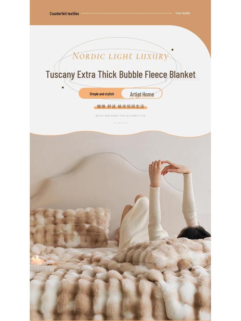 Tuscany Dual-Sided Ultra-Thick Rabbit Fur Blanket: Autumn/Winter Velvet Nap Quilt