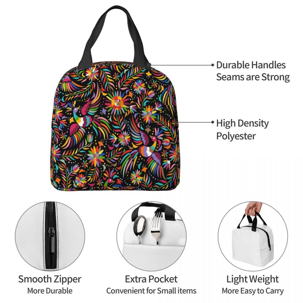 Traditional Mexican Colorful Insulated Lunch Bag for Women Kids Portable Food Boxes Thermal Lunch Box Tote