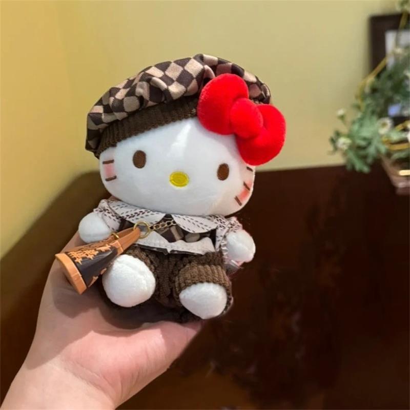 Cute Hello Kitty Plush Doll Stuffed Toy Maillard Beret Kt Cat Backpack Pendant Anime Sanrio Girly Heart Keychain Ornaments Gifts