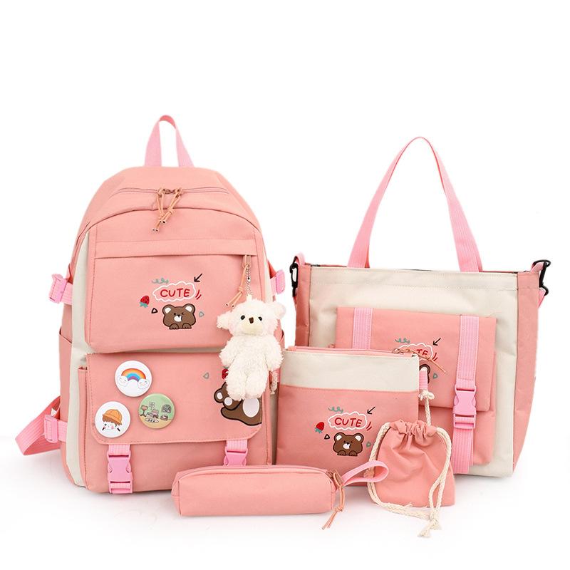 Backpack New Style Fashion Trend Elementary School Student Schoolbag Five Piece Set Lightweight Cute Bag Student Backpack Backpack