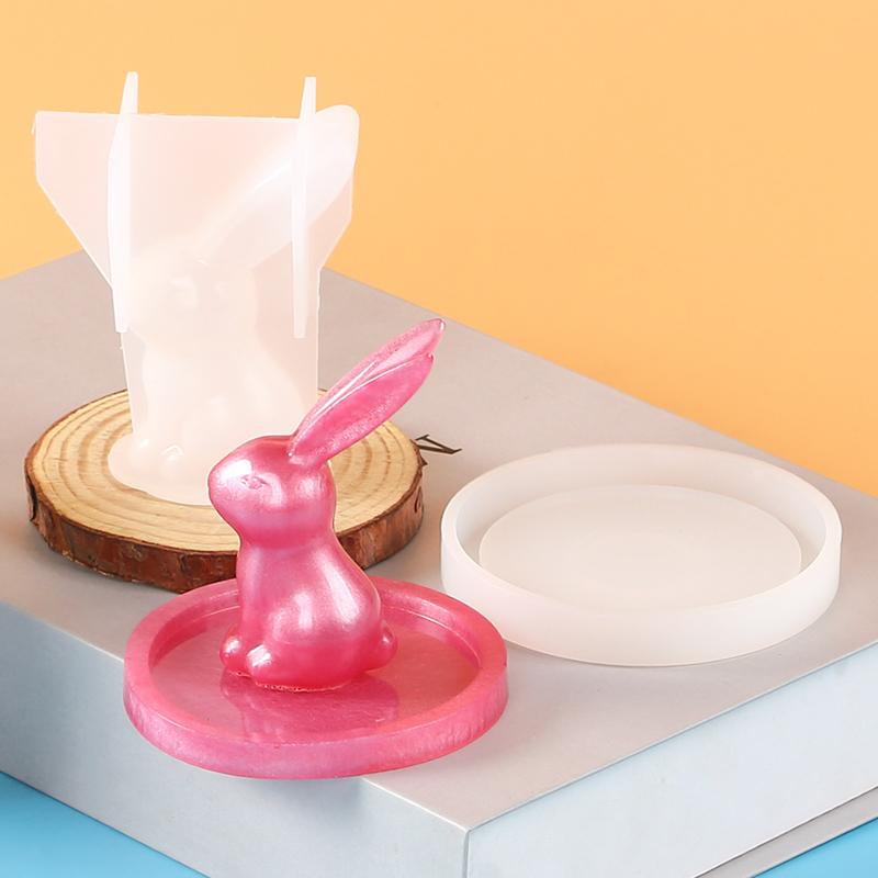 2Pcs 3D Bunny Ring Holder Silicone Epoxy Resin Molds Rabbit Jewelry Storage Display DIY Art Craft Ornament Casting Home Decor