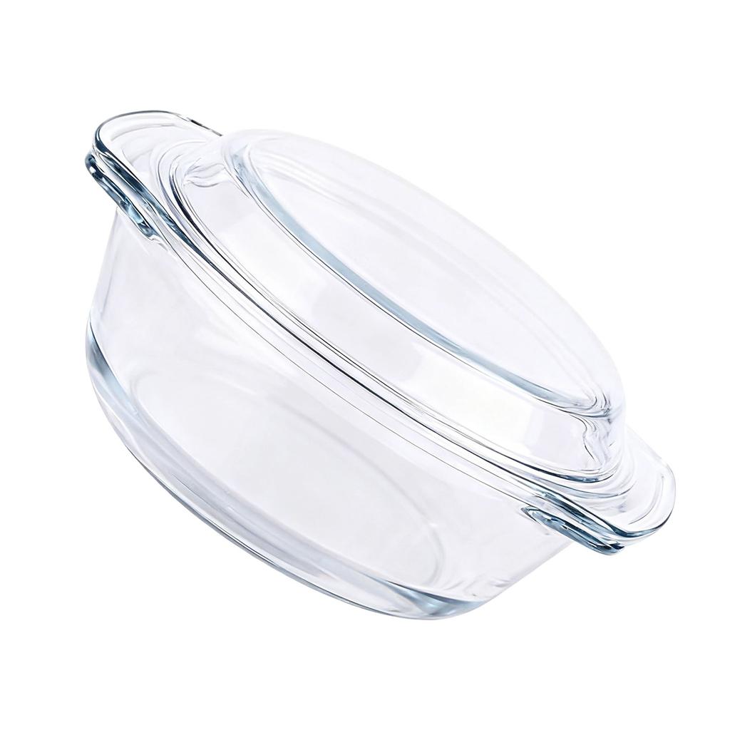 Glass Casserole Dish Microwave Oven Safe Easy Grab Round Clear Glass Casserole Baking Dish with Lid for Cooking Flat
