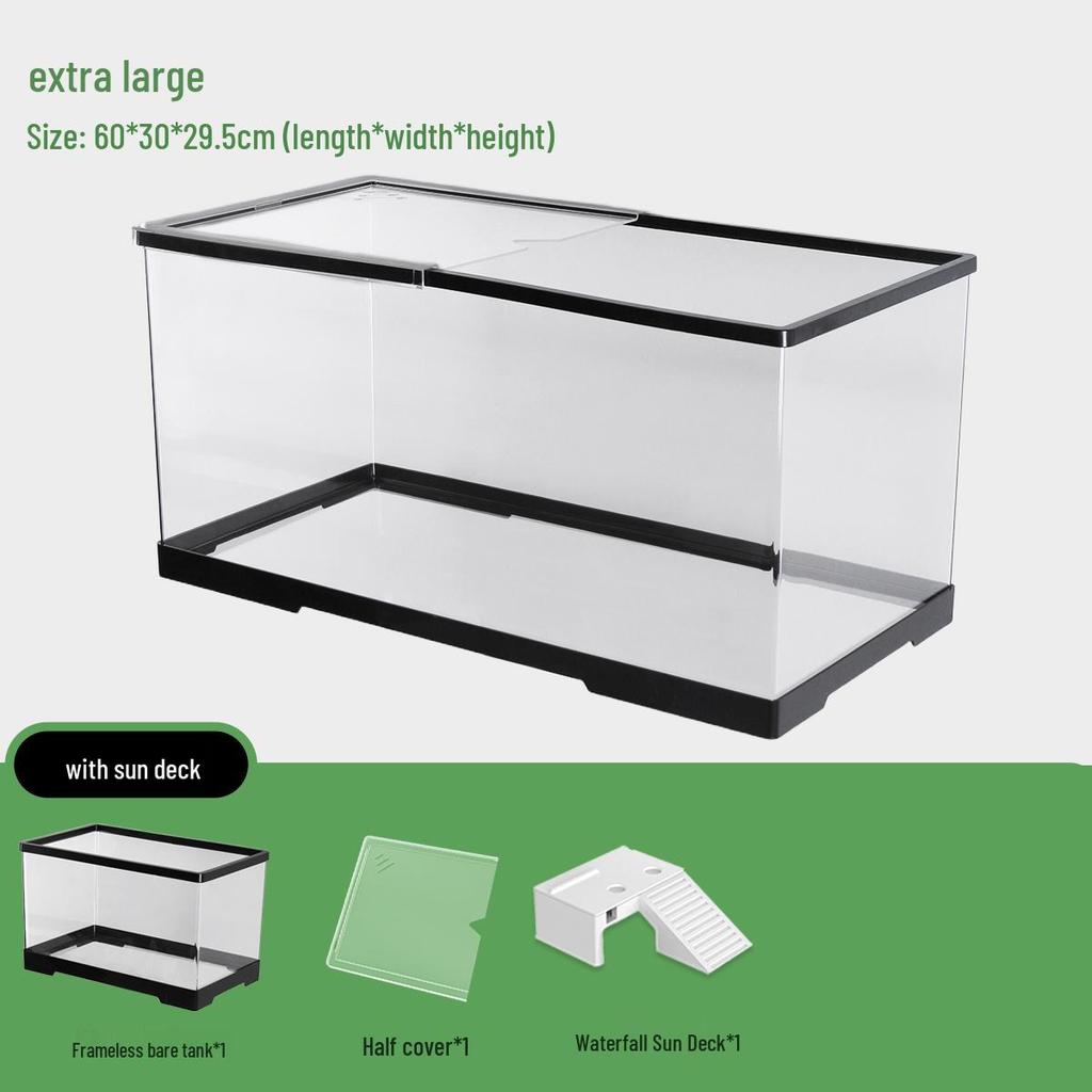 Acvariu Compact pentru Broaște Țestoase cu Platformă de Soare - Habitat Elegant de Birou cu Capac pentru Afișare Ecologică în Sufragerie