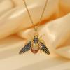 18K Gold Titanium Steel Bee Necklace with Zircon Inlays for Women - European & American Style