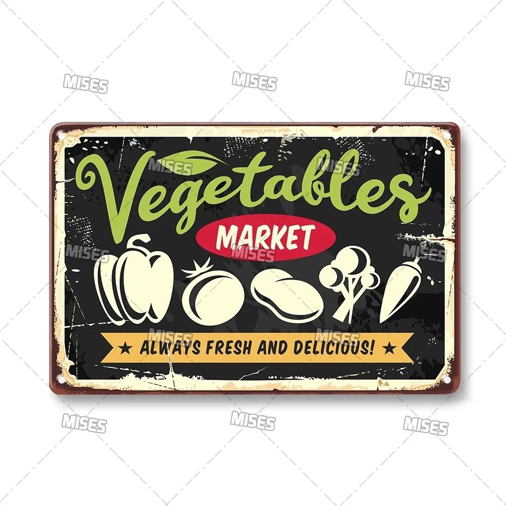 MISES Vegetable And Fruit Metal Tin Sign Retro Metal Plaque Decorative Plate Man Cave Studio Farm Metal Sign Kitchen Wall Plate