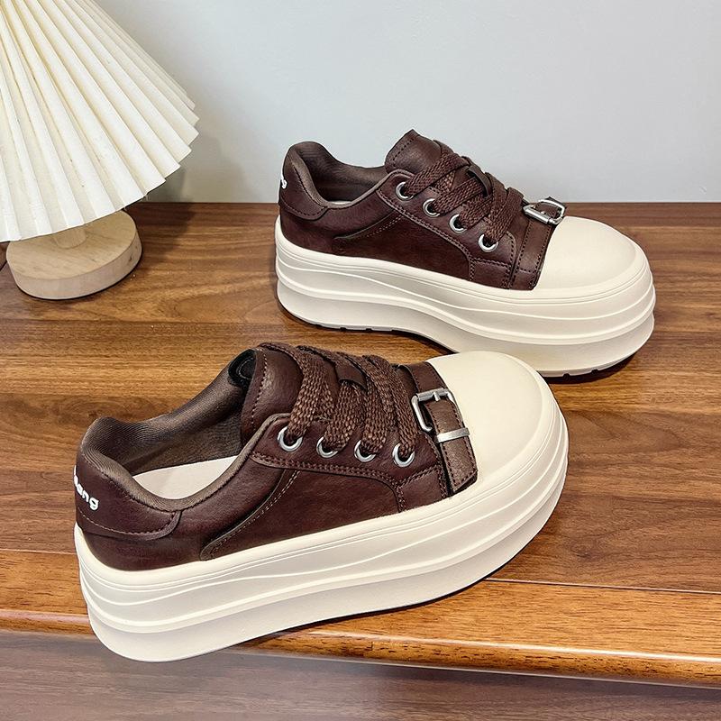 Leather 7cm platform sneakers women's 2025 new autumn and winter velvet small man height increase casual muffin board shoes