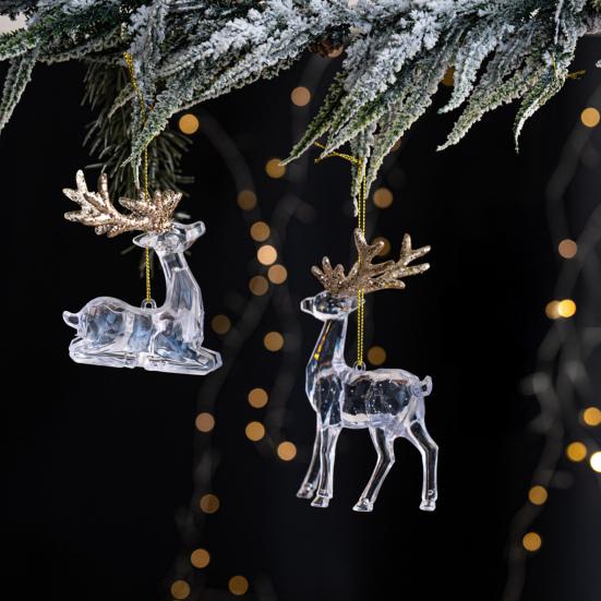 Christmas Tree Ornament Standing Deer Cup Butterflies Wing Design Sparkling Hanging Decoration Festive Holiday Season Home Decor