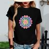 Women's Fashionable Round Neck Casual Retro Print Short Sleeved T-shirt Top